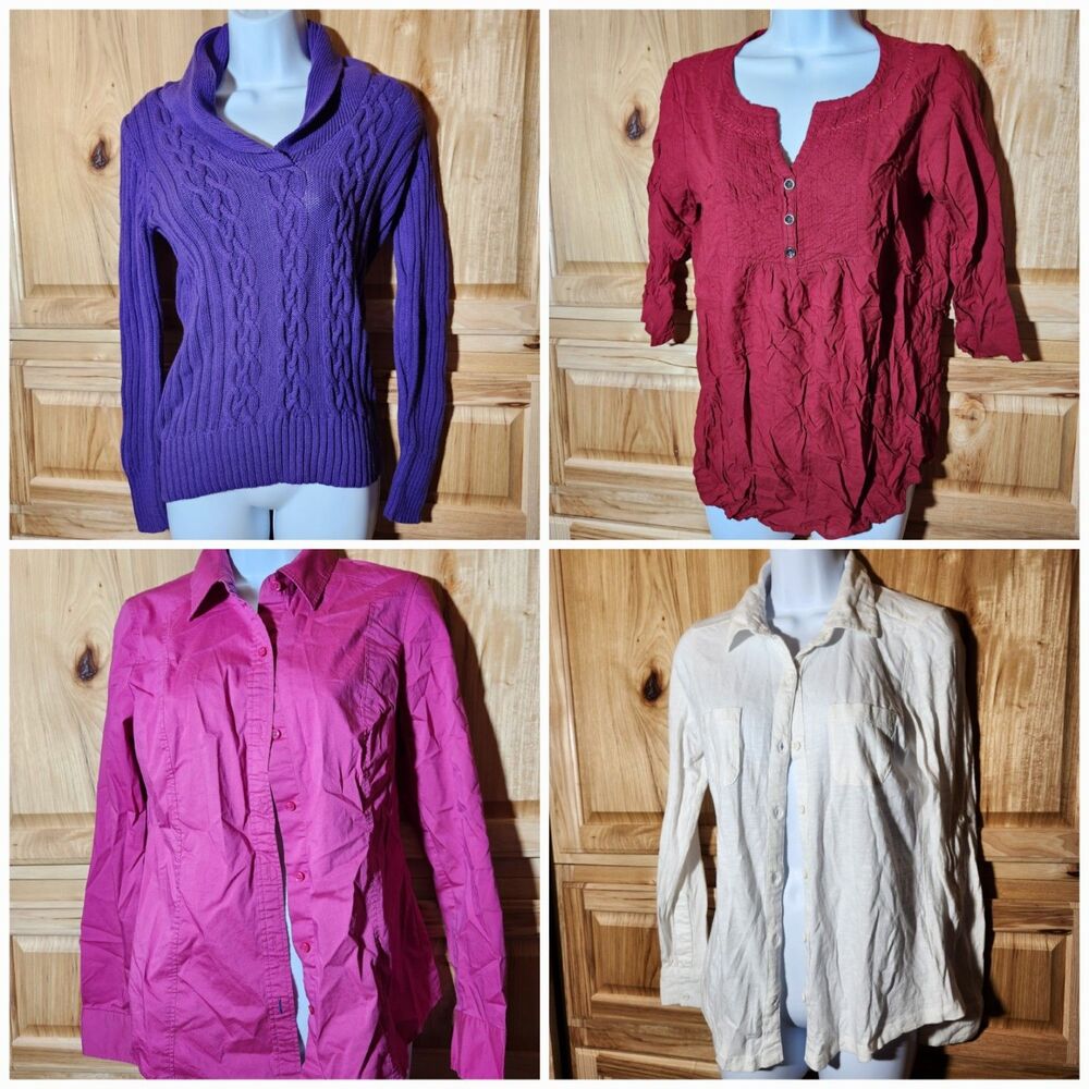 Women’s Tops Lot – Size Small, 4 Pieces, Button Downs & Sweaters